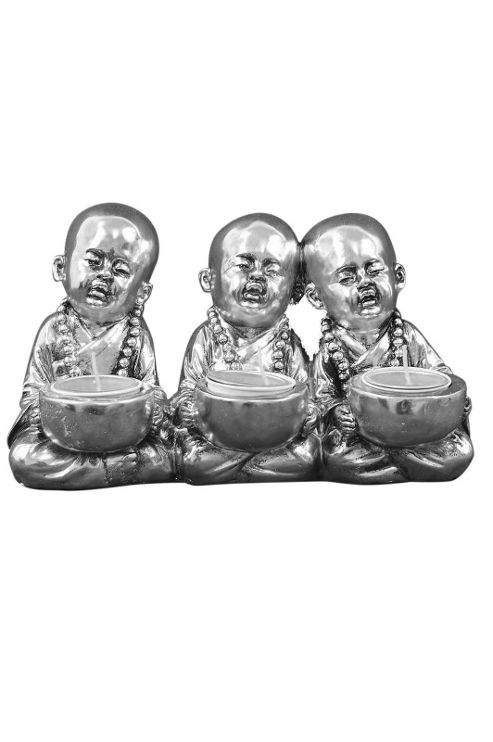 Image of Decorative T-light Holder Three Monks Novelty Silver