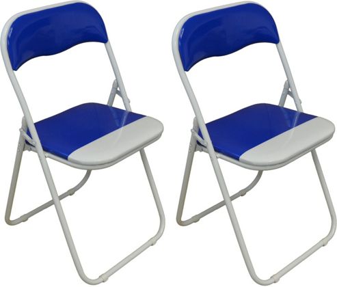 Image of 2 X Blue And White Padded Folding Chair - Great For, Office, Desk, Poker, Spare