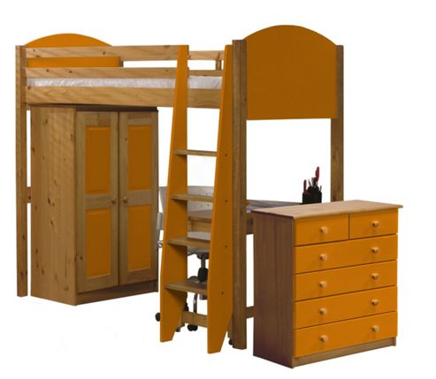 Image of Verona High Sleeper Bed Set 3 Antique With Orange Details