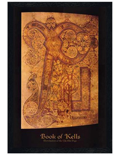 Image of Book Of Kells Black Wooden Framed Illumination Of The Chi Rho Page Poster