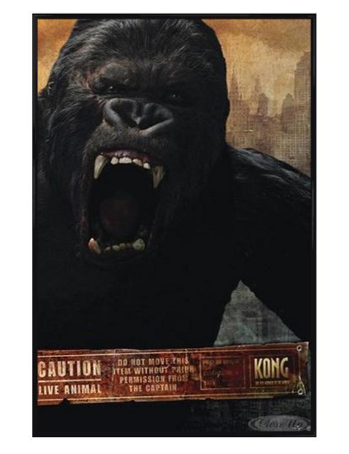 Image of King Kong Gloss Black Framed Caution Live Animal Poster