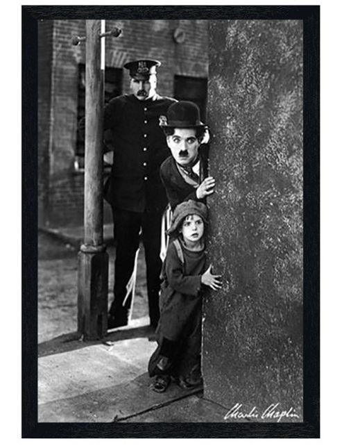 Image of The Kid Black Wooden Framed Charlie Chaplin In Poster