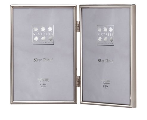 Image of Sixtrees Cambridge Narrow Rim Plated Double Photo Frame - 14.5cm H X 9.5cm W X 3cm D