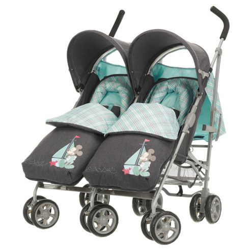 Image of Obaby Apollo V2 Twin Stroller, Retro Mickey Denim