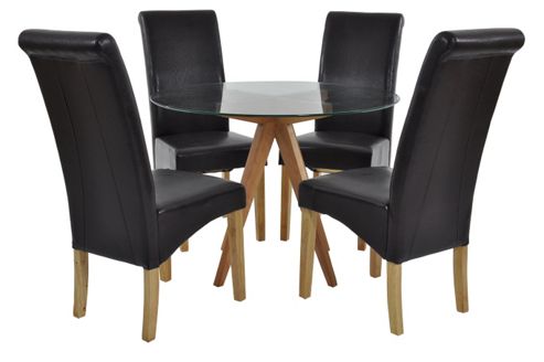Image of Atlantico Circle Glass Dining Table Set With 4 Black Chelsea Chairs