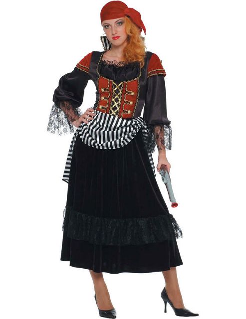 Image of Female Pirate Costume (black & Red)