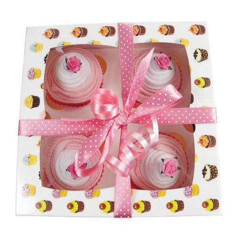 Image of Box Of Four Delicious Baby Sock Cupcakes - Pink