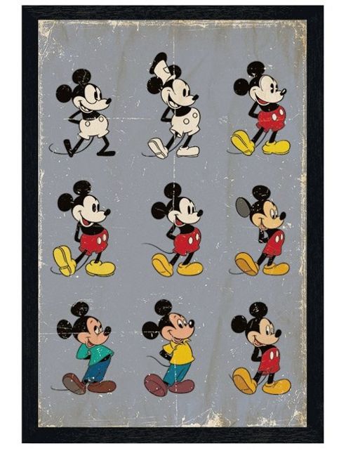 Image of Walt Disney Mickey Mouse Black Wooden Framed Evolution Poster