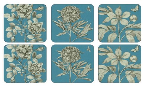 Image of Sanderson For Pimpernel Etchings & Roses Blue Coasters, Set Of 6