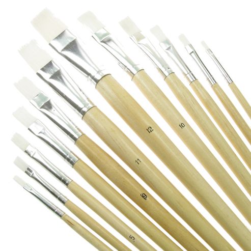 Image of Value Brush Set White Taklon Lh Flat 12 Pack