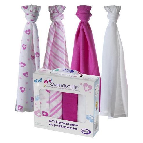 Image of Cuski Mini Swandoodles 4 Pack Muslins Blue - Pink