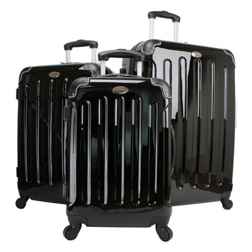 Image of Swiss Case 4 Wheel Hard 3pc Suitcase Set Black