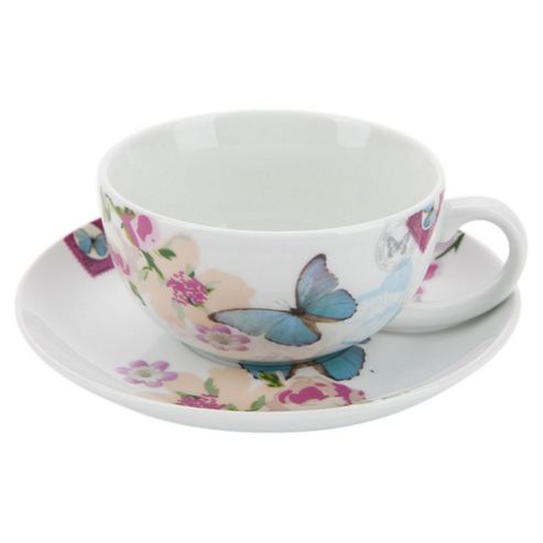 Image of Accessorize With Love 0.32l Porcelain Cappuccino Cup And Saucer In Butterfly With Floral