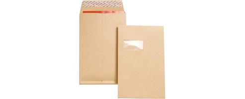 Image of New Guardian Envelopes Peel And Seal Window Gusset 25mm 130gsm Manilla C4 [pack 100]