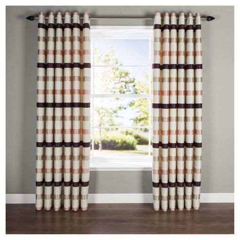 Image of Judy Stripe Lined Eyelet Curtains W117xl137cm (46x54") - - Natural