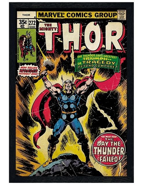 Image of Black Wooden Framed Marvel Comics Thor The Day The Thunder Failed Poster