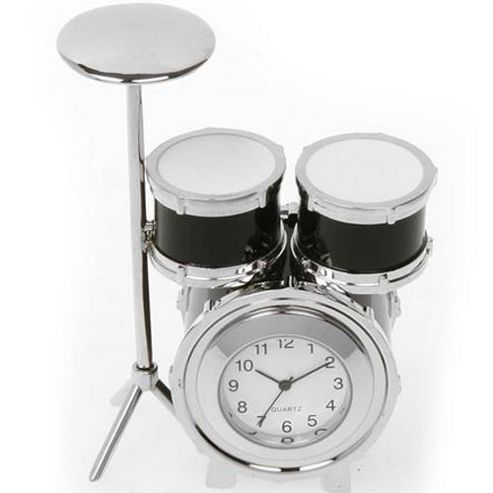 Image of Drums - Metal Drum Set Clock Ornament - Silver / Black
