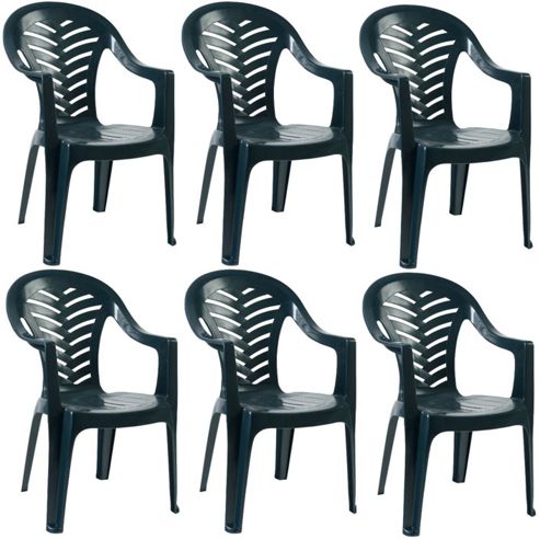 Image of Resol Palma Garden Chair - Green - Patio Outdoor Plastic Furniture (pack Of 6)