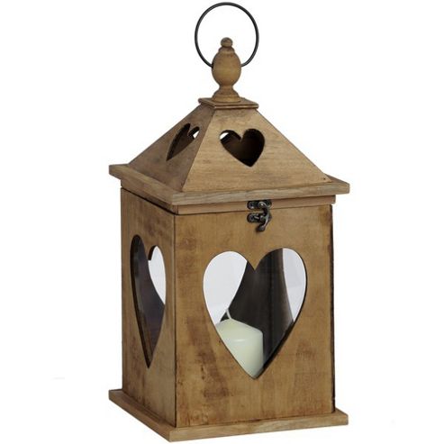 Image of Heart - Wooden Decorative Lantern / Candle Holder - Brown