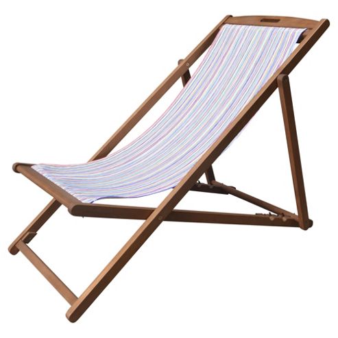 Image of Wooden Deckchair, Bright Stripes