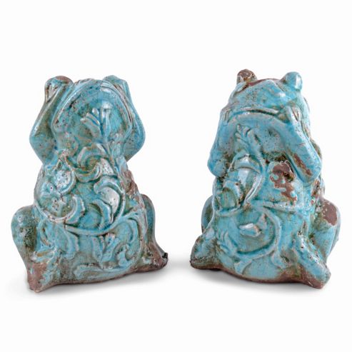 Image of Pair Of Decorative Weathered Effect Terracotta Frog Ornaments For The Home