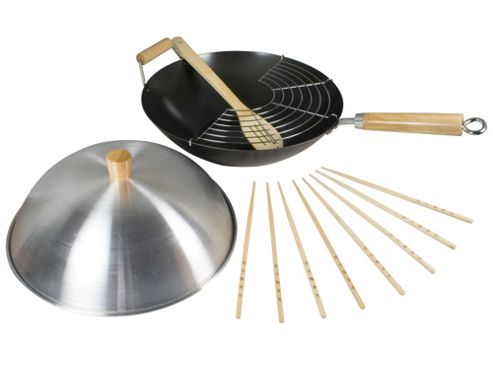 Image of Swift Spice 34 Cm Heavy Gauge Non Stick Wok Set Wood Handle