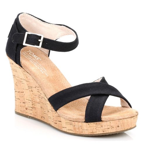 Womens Black Strappy Wedge Canvas Sandals from our All Women's Sandals ...