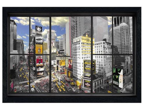Image of New York Window Black Wooden Framed View Of The Big Apple Poster