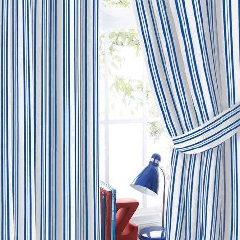 Image of Oliver, Blue Stripe Pencil Pleat Curtains 72s