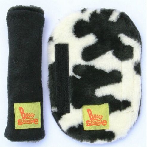 Image of Buggy Snuggle Black Fleece Strap Covers (cow Fur)
