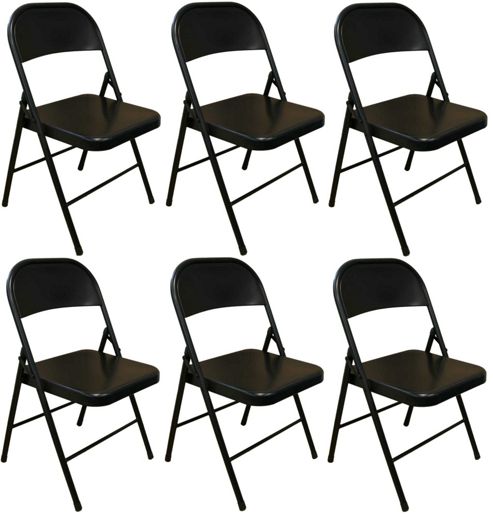 Image of Pack Of 6 Chairs - Black Metal Folding Office, Computer, Desk Chairs
