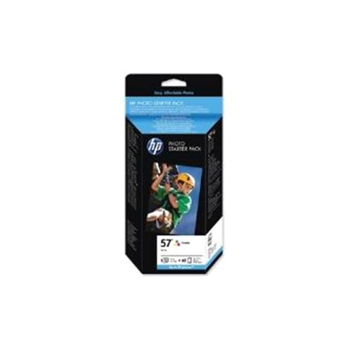 Image of Hp 57 Series Photo Starter Pack: 1 X 57 Tri-colour Ink Cartridge + 1 X Pack Of Photo Paper 10 X 15cm With Tab (60 Sheets)