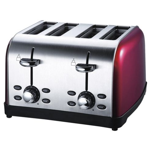 Image of Tesco 4 Slice Ss Colour Toaster - Red