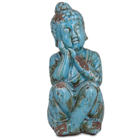 Image of Aged Finish Terracotta Buddha Ornament In Turquoise Finish - Design A