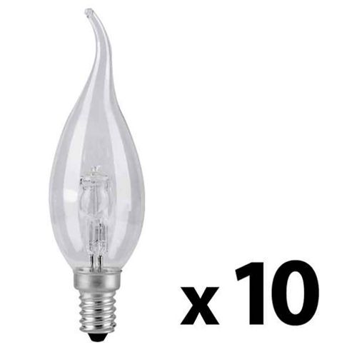 Image of Pack Of Ten Minisun Ses E14 Energy Reducing 28w Bent Tip Clear Candle Bulbs Warm White