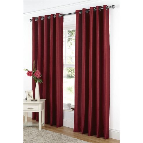 Image of Dreams And Drapes Java Lined Eyelet Faux Silk Curtains 90x108 Inches (228x274 Cm) - Red