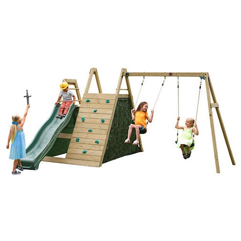 Image of Plum Climbing Pyramid Wooden Outdoor Play Centre With Swings, Play Den & Slide