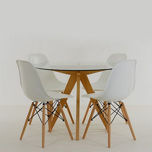 Image of Atlantico Circle Glass Dining Table Set With 4 Eames Dsw Chairs
