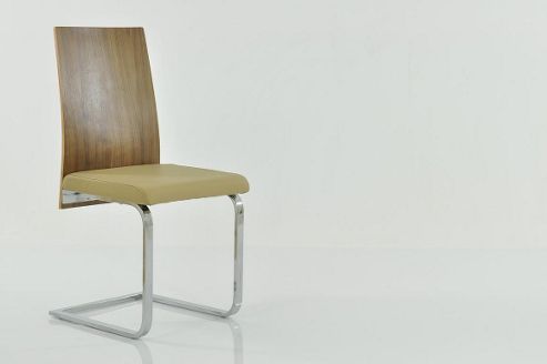 Image of Denver Beige Faux Leather And Wood Dining Chair