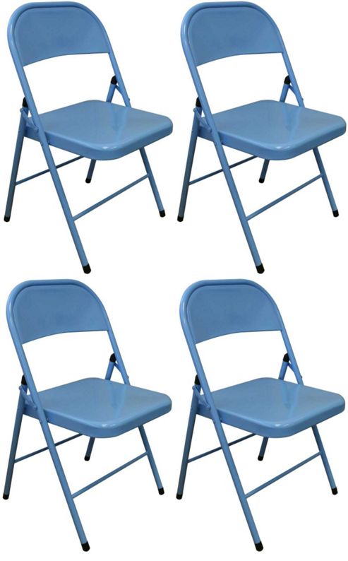 Image of Pack Of 4 Chairs - Sky Blue Metal Folding Office, Computer, Desk Chairs