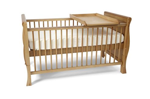 Image of Scarlett Sleigh Cot Bed/toddler Bed & Foam Mattress & Changer - Pine