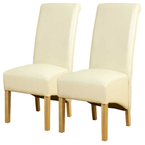 Image of Pair Of Pu Leather High Scroll Back Chairs In Ivy
