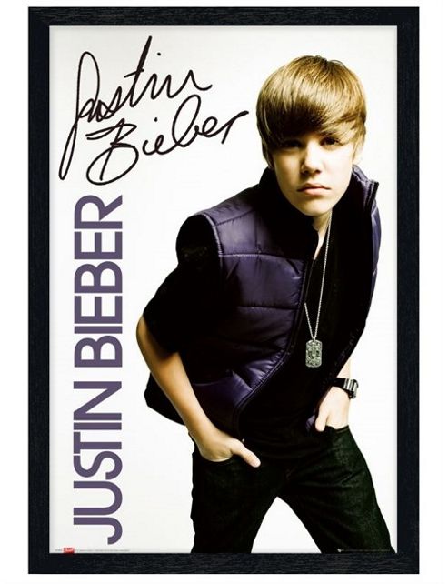Image of Justin Bieber Black Wooden Framed Gazing At The Camera Poster