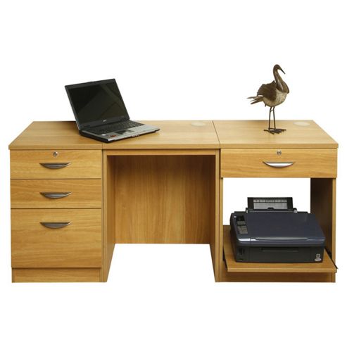 Image of Enduro Home Office Desk / Workstation With Pedestal And Printer Storange - Walnut