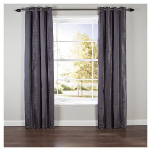 Image of Chenille Stripe Lined Eyelet Curtains W117xl137cm (46x54'') - - Slate