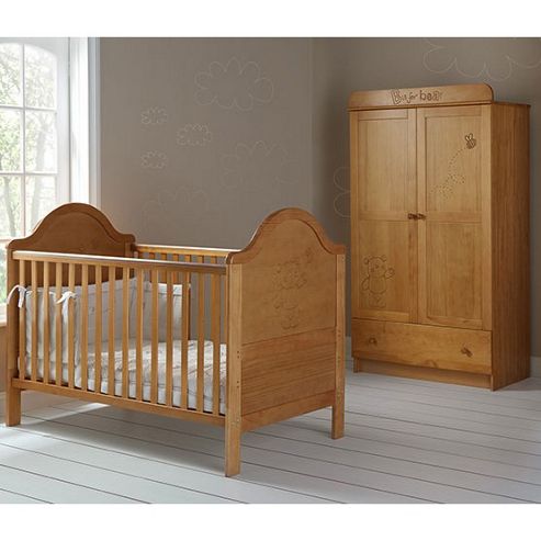 Image of Obaby B Is For Bear Cot Bed & Double Wardrobe (country Pine)