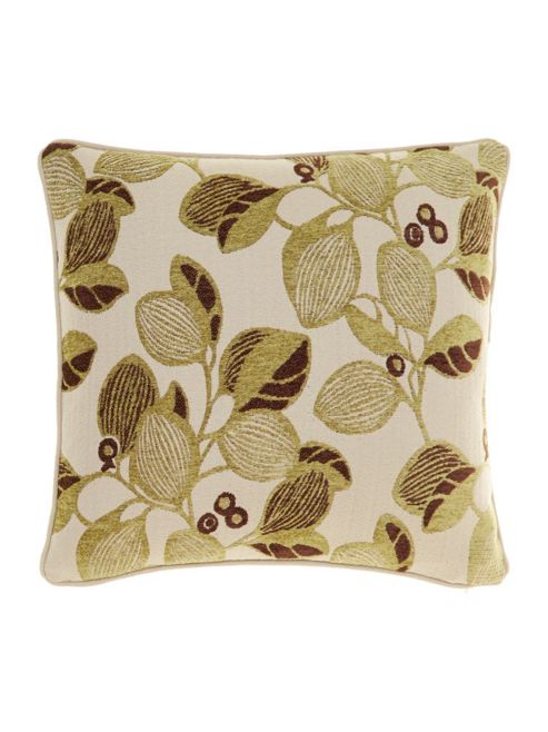 Image of Linea Leaf Design Chenille Cushion, Green