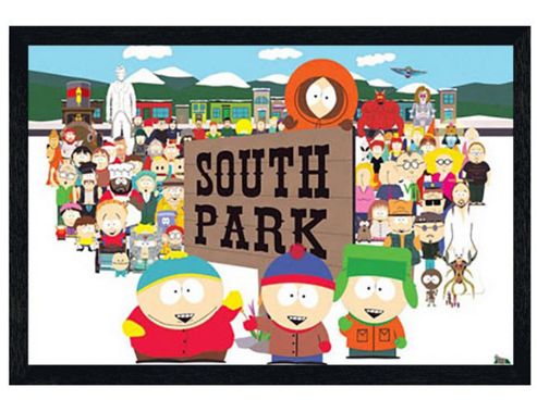 Image of South Park Tv Series Black Wooden Framed The Opening Scene Characters Poster