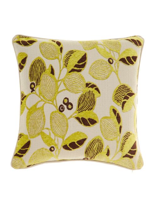 Image of Linea Leaf Design Chenille Cushion, Lime