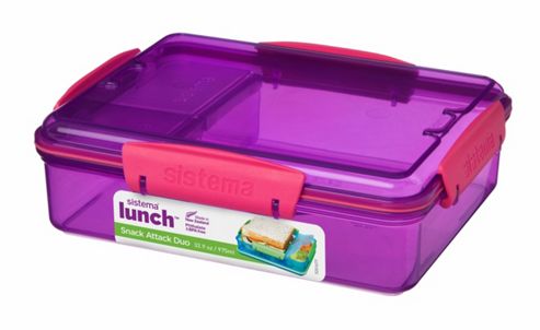 Image of Sistema 975ml Multi Compartment Snack Attack Duo Lunch Box, Purple